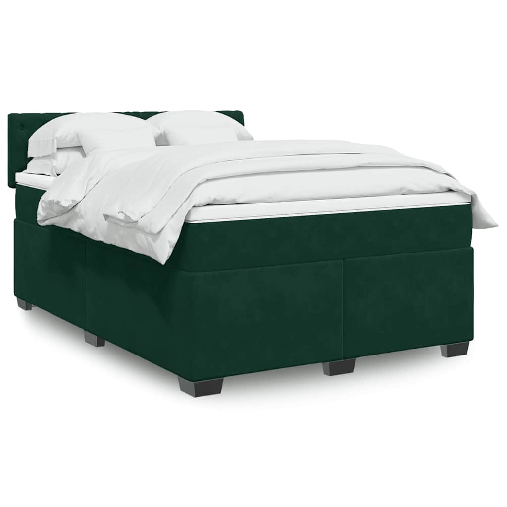 vidaXL Κρεβάτι Boxspring με Στρώμα Σκούρο Πράσινο 140x190εκ. Βελούδινο