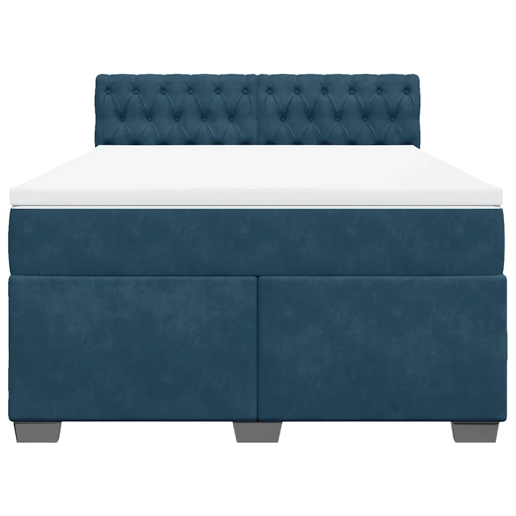 vidaXL Κρεβάτι Boxspring με Στρώμα Σκούρο Μπλε 140x190 εκ. Βελούδινο