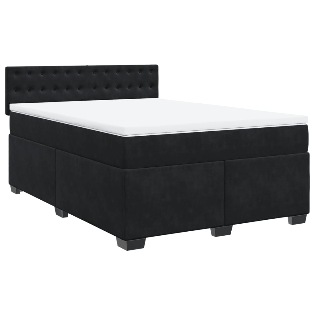 vidaXL Κρεβάτι Boxspring με Στρώμα Μαύρο 140x190 εκ. Βελούδινο