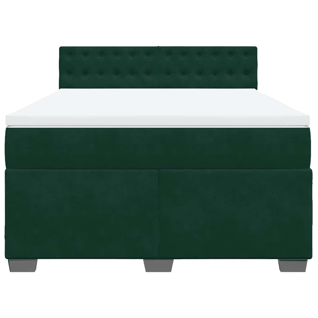 vidaXL Κρεβάτι Boxspring με Στρώμα Σκούρο Πράσινο 140x190εκ. Βελούδινο