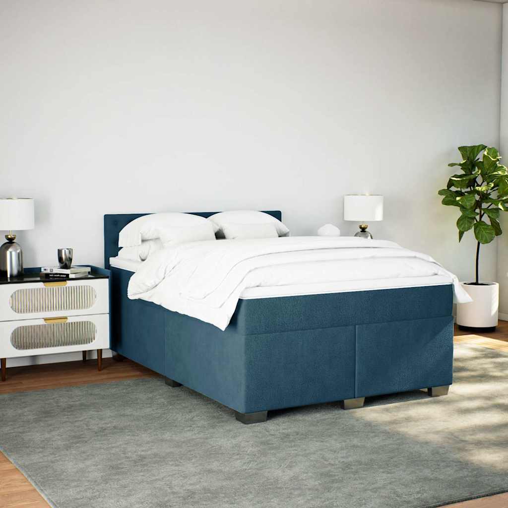 vidaXL Κρεβάτι Boxspring με Στρώμα Σκούρο Μπλε 140x190 εκ. Βελούδινο