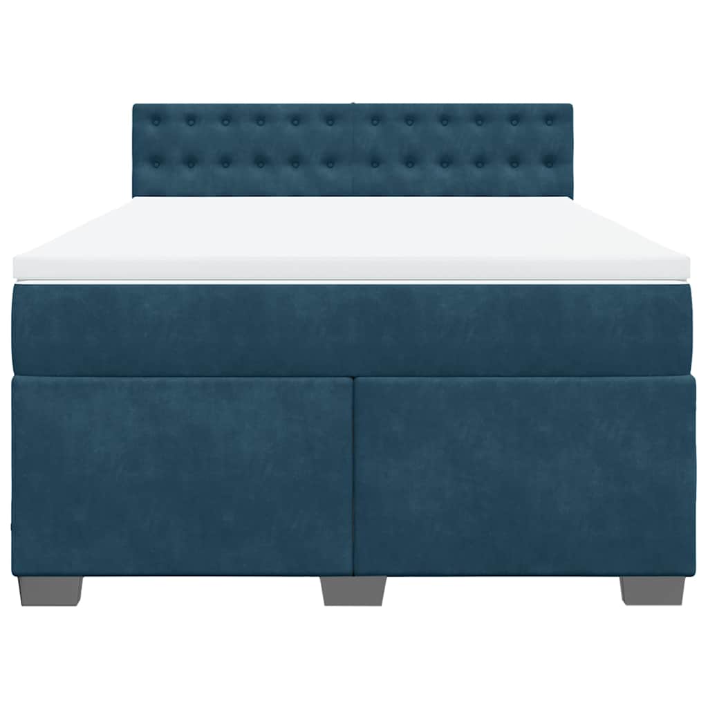 vidaXL Κρεβάτι Boxspring με Στρώμα Σκούρο Μπλε 140x190 εκ. Βελούδινο
