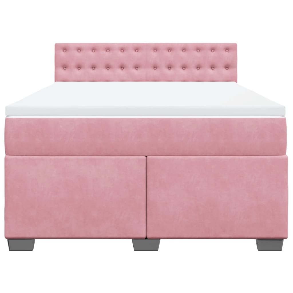 vidaXL Κρεβάτι Boxspring με Στρώμα Ροζ 140x190 εκ. Βελούδινο