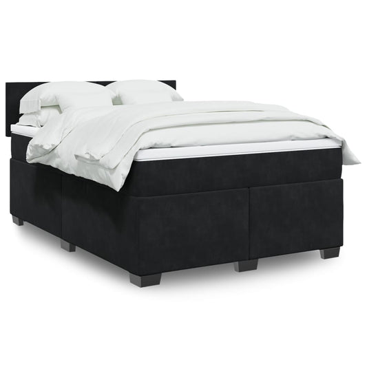 vidaXL Κρεβάτι Boxspring με Στρώμα Μαύρο 140x200 εκ. Βελούδινο