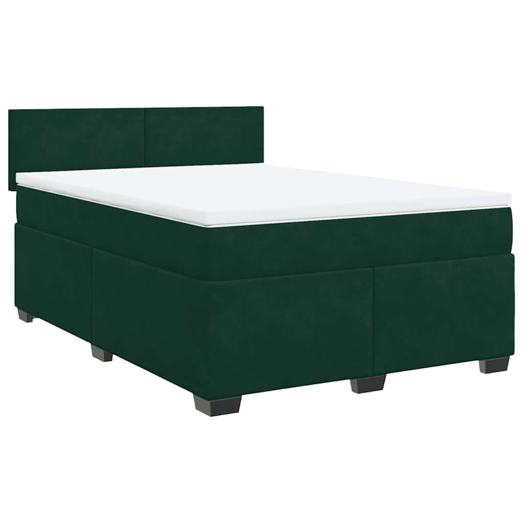 vidaXL Κρεβάτι Boxspring με Στρώμα Σκούρο Πράσινο 140x200εκ. Βελούδινο