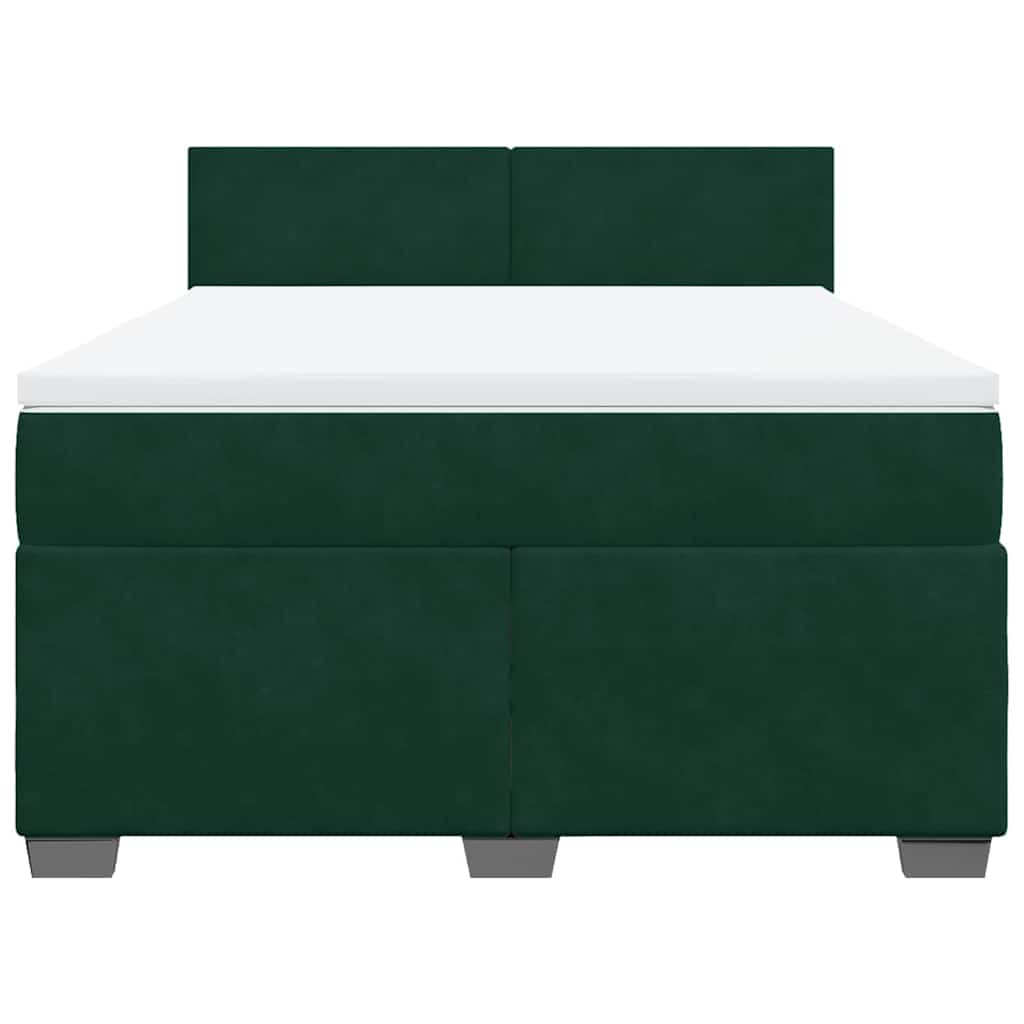 vidaXL Κρεβάτι Boxspring με Στρώμα Σκούρο Πράσινο 140x200εκ. Βελούδινο