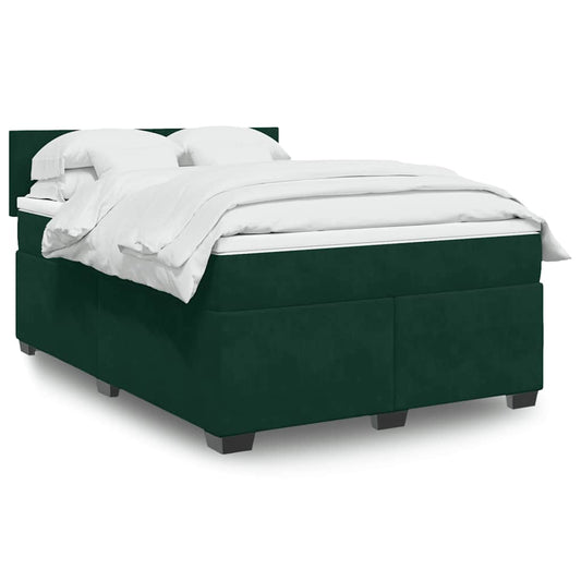 vidaXL Κρεβάτι Boxspring με Στρώμα Σκούρο Πράσινο 140x200εκ. Βελούδινο