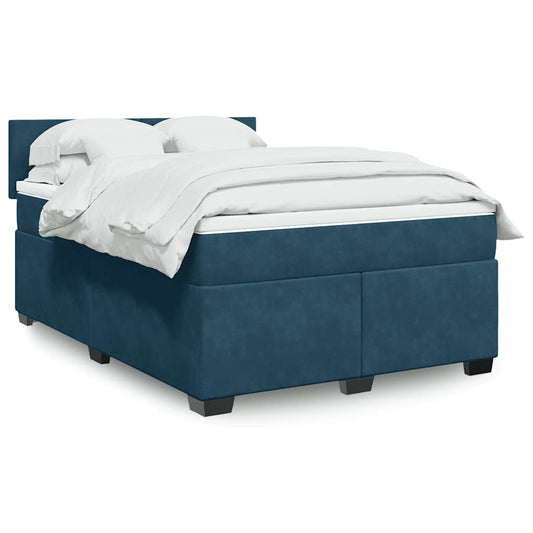 vidaXL Κρεβάτι Boxspring με Στρώμα Σκούρο Μπλε 140x200 εκ. Βελούδινο