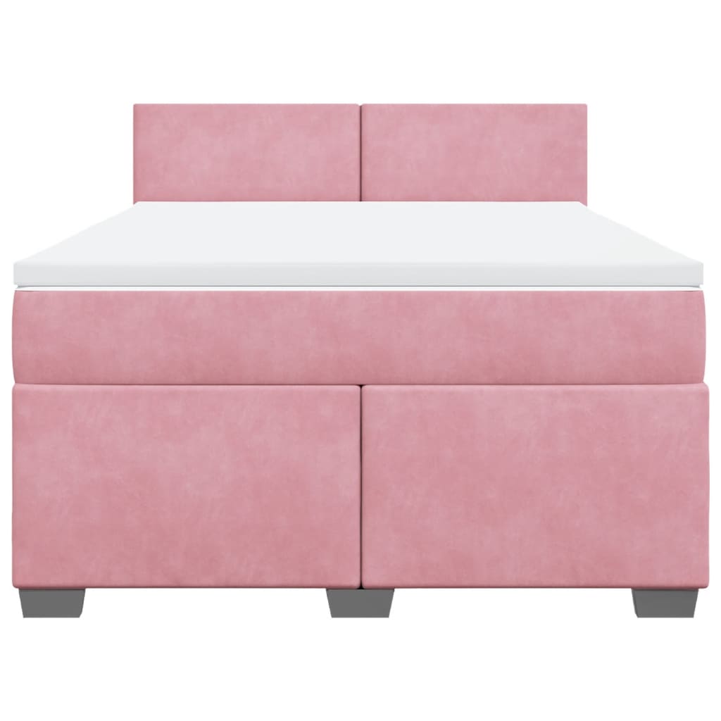 vidaXL Κρεβάτι Boxspring με Στρώμα Σκούρο Ροζ 140x200 εκ. Βελούδινο