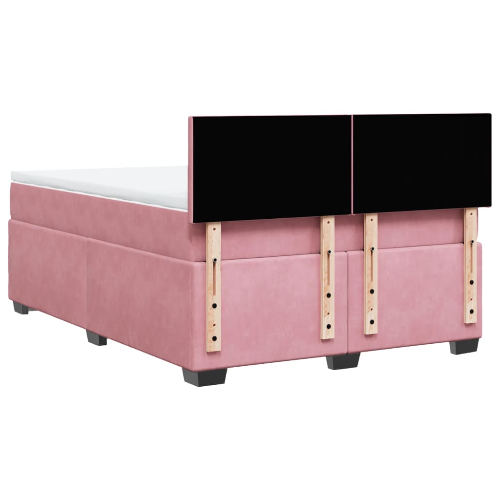 vidaXL Κρεβάτι Boxspring με Στρώμα Σκούρο Ροζ 140x200 εκ. Βελούδινο