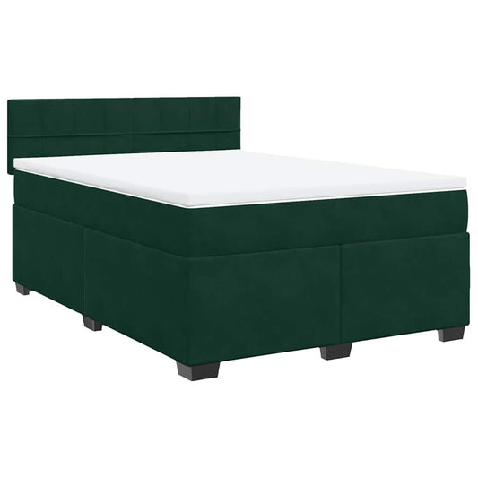 vidaXL Κρεβάτι Boxspring με Στρώμα Σκούρο Πράσινο 140x200εκ. Βελούδινο