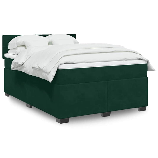 vidaXL Κρεβάτι Boxspring με Στρώμα Σκούρο Πράσινο 140x200εκ. Βελούδινο
