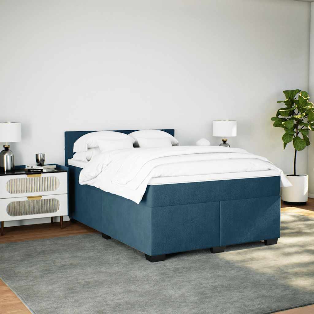 vidaXL Κρεβάτι Boxspring με Στρώμα Σκούρο Μπλε 140x200 εκ. Βελούδινο