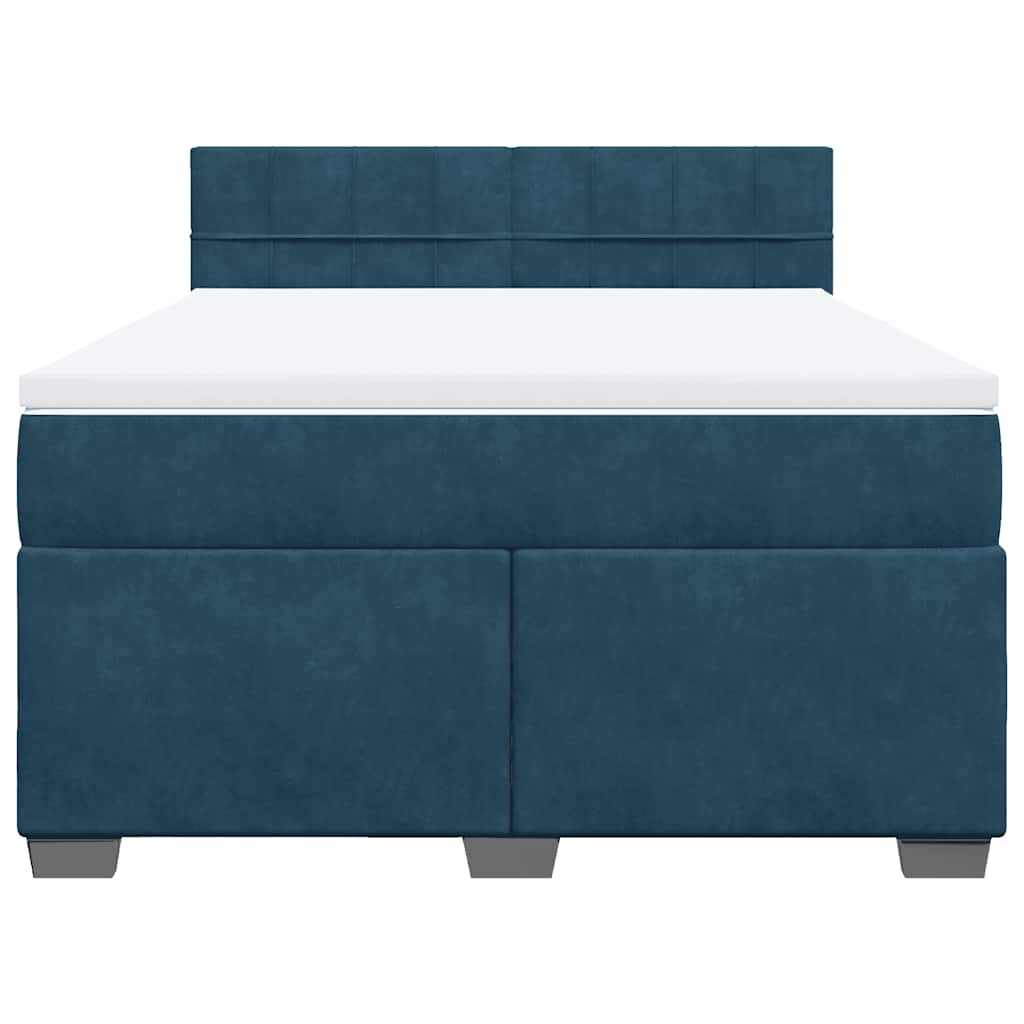 vidaXL Κρεβάτι Boxspring με Στρώμα Σκούρο Μπλε 140x200 εκ. Βελούδινο