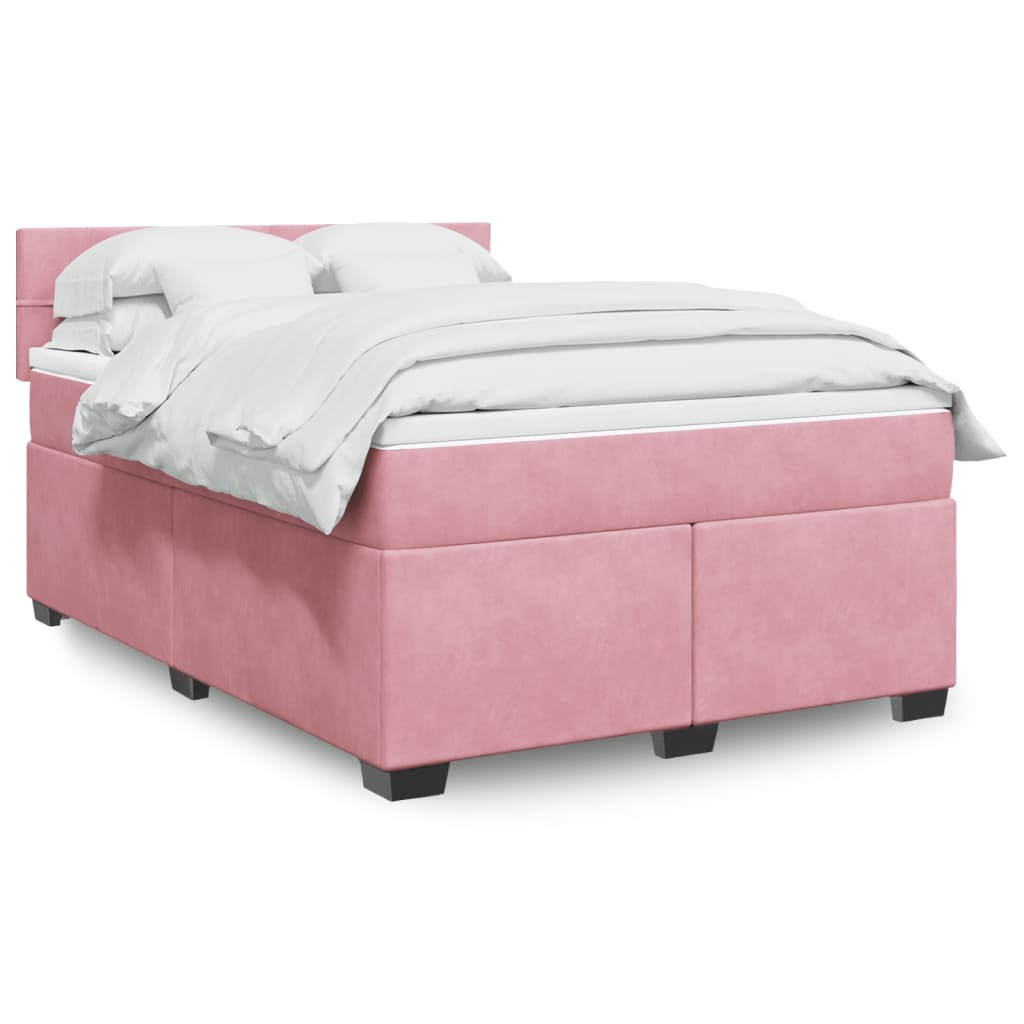 vidaXL Κρεβάτι Boxspring με Στρώμα Σκούρο Ροζ 140x200 εκ. Βελούδινο