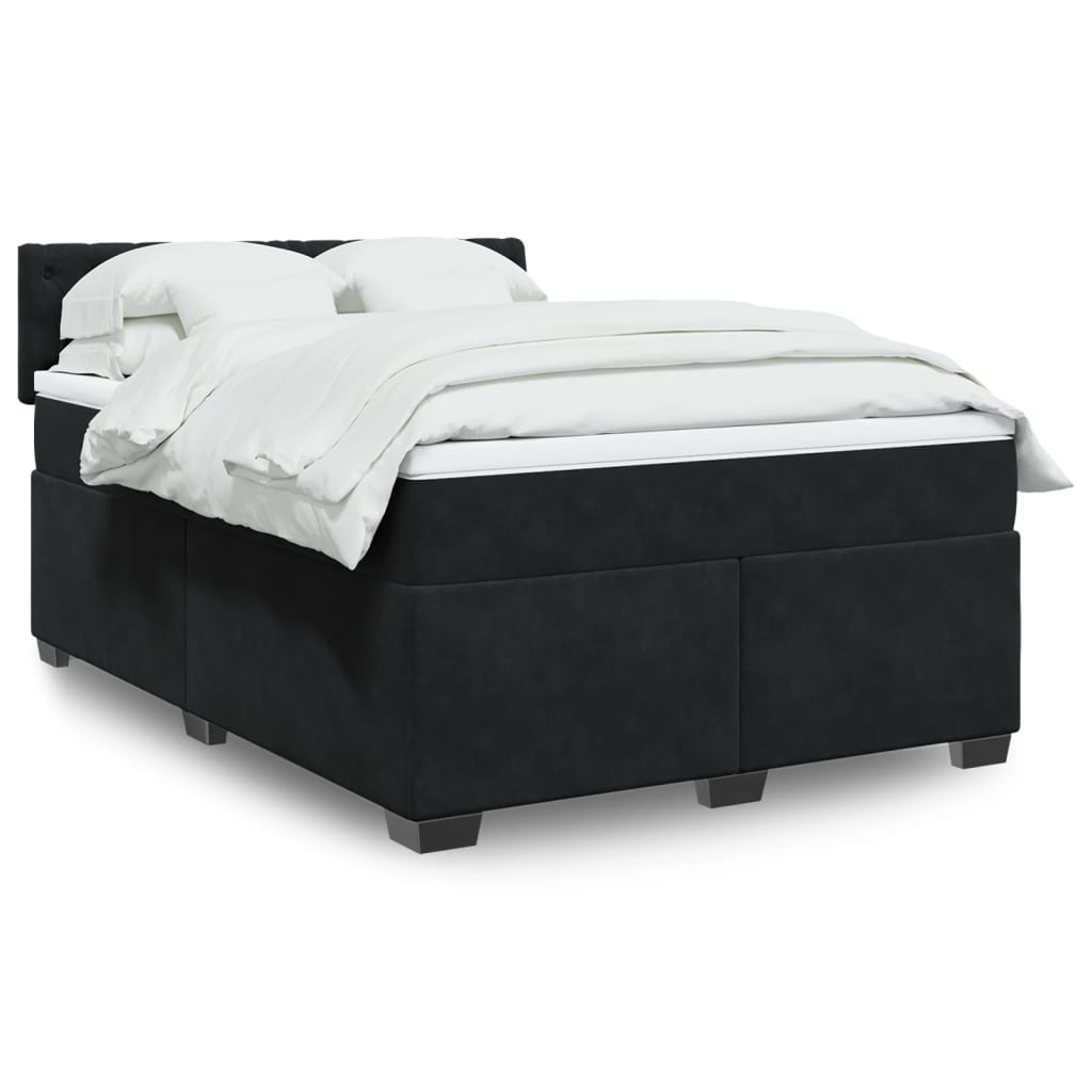 vidaXL Κρεβάτι Boxspring με Στρώμα Μαύρο 140x200 εκ. Βελούδινο