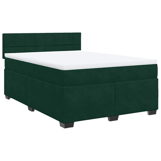 vidaXL Κρεβάτι Boxspring με Στρώμα Σκούρο Πράσινο 140x200εκ. Βελούδινο