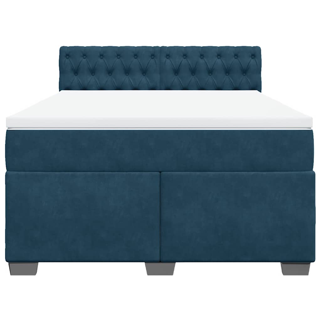 vidaXL Κρεβάτι Boxspring με Στρώμα Σκούρο Μπλε 140x200 εκ. Βελούδινο