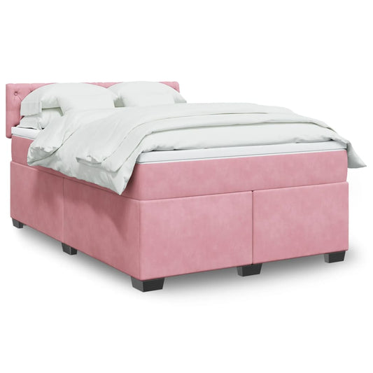 vidaXL Κρεβάτι Boxspring με Στρώμα Σκούρο Ροζ 140x200 εκ. Βελούδινο