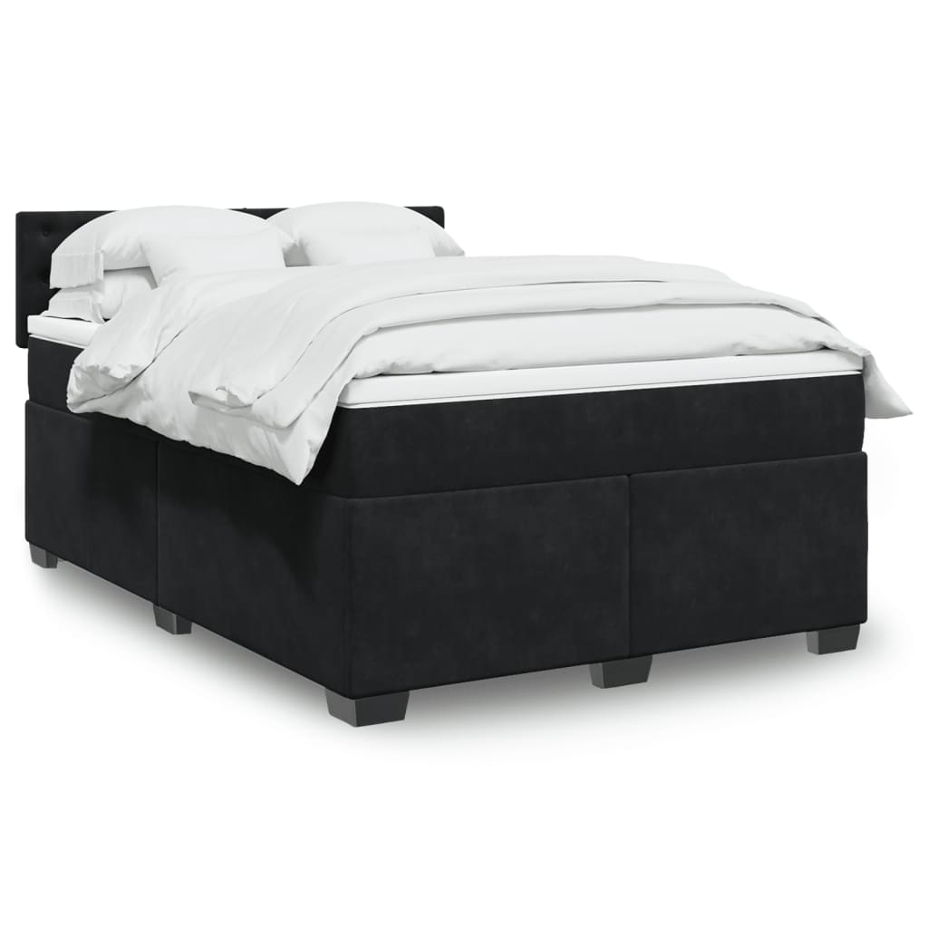 vidaXL Κρεβάτι Boxspring με Στρώμα Μαύρο 140x200 εκ. Βελούδινο