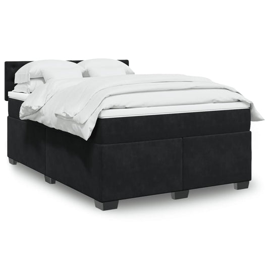 vidaXL Κρεβάτι Boxspring με Στρώμα Μαύρο 140x200 εκ. Βελούδινο