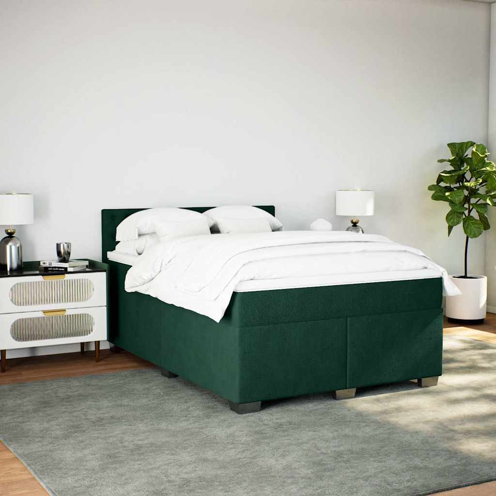 vidaXL Κρεβάτι Boxspring με Στρώμα Σκούρο Πράσινο 140x200εκ. Βελούδινο