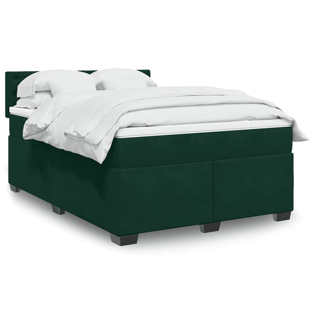vidaXL Κρεβάτι Boxspring με Στρώμα Σκούρο Πράσινο 140x200εκ. Βελούδινο