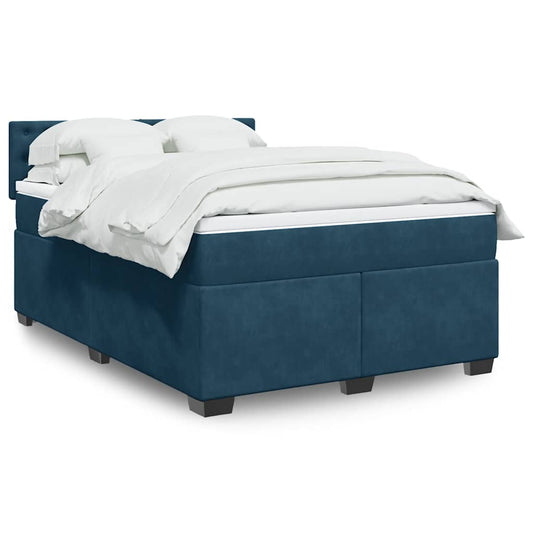 vidaXL Κρεβάτι Boxspring με Στρώμα Σκούρο Μπλε 140x200 εκ. Βελούδινο