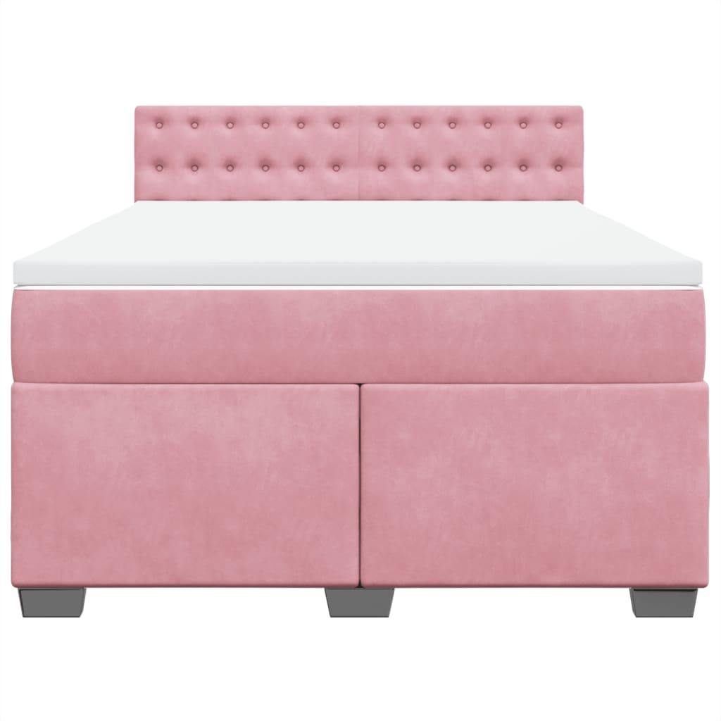 vidaXL Κρεβάτι Boxspring με Στρώμα Σκούρο Ροζ 140x200 εκ. Βελούδινο