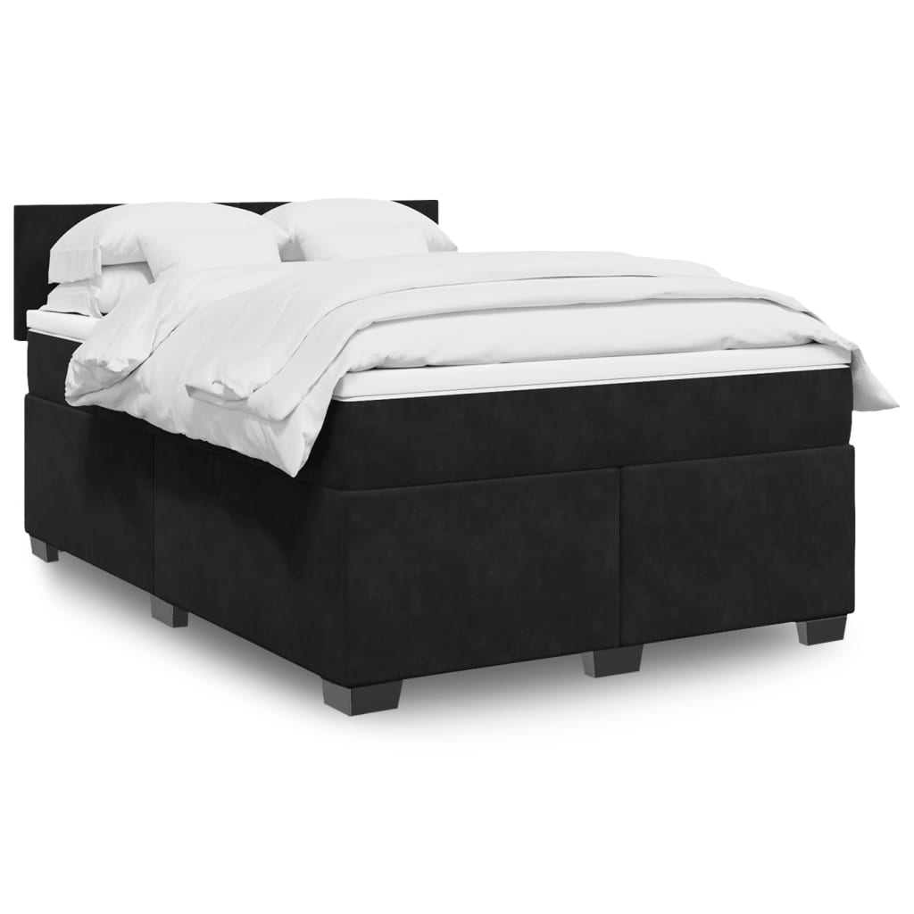 vidaXL Κρεβάτι Boxspring με Στρώμα Μαύρο 160x200 εκ. Βελούδινο