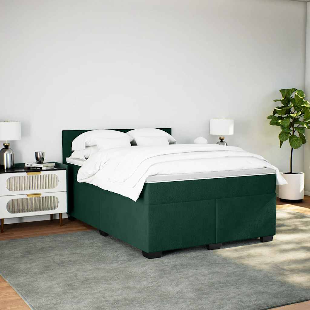 vidaXL Κρεβάτι Boxspring με Στρώμα Σκούρο Πράσινο 160x200εκ. Βελούδινο