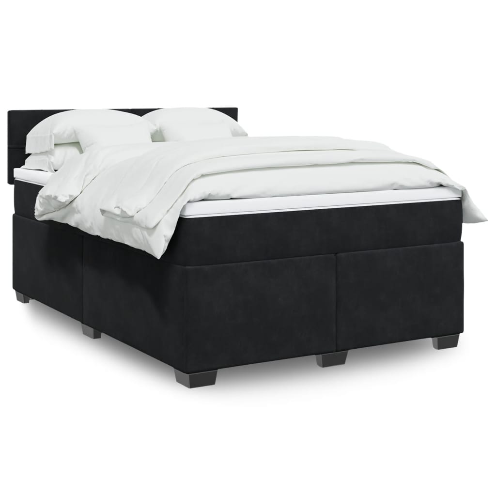vidaXL Κρεβάτι Boxspring με Στρώμα Μαύρο 160x200 εκ. Βελούδινο