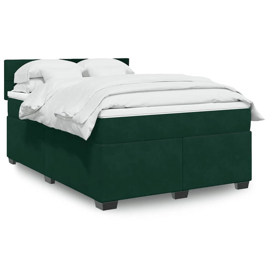 vidaXL Κρεβάτι Boxspring με Στρώμα Σκούρο Πράσινο 160x200εκ. Βελούδινο