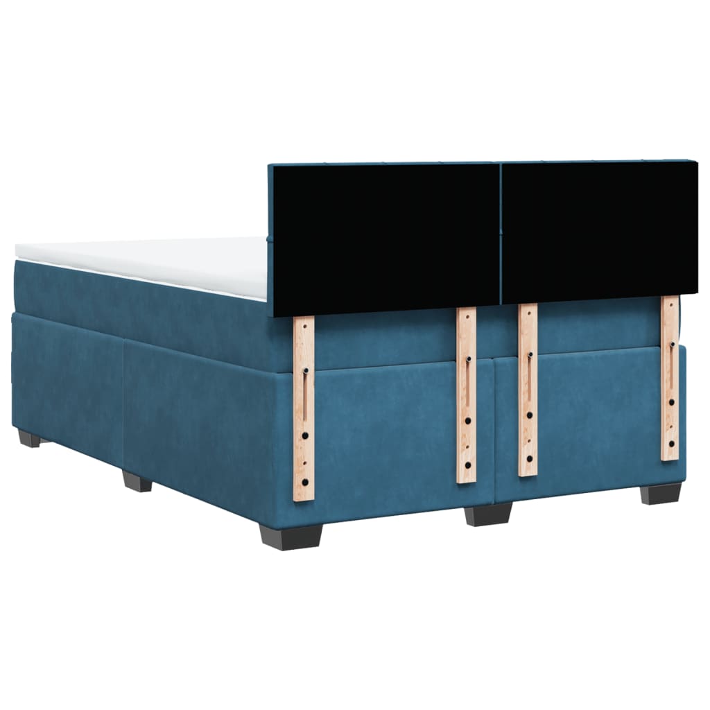 vidaXL Κρεβάτι Boxspring με Στρώμα Μπλε 160x200 εκ. Βελούδινο