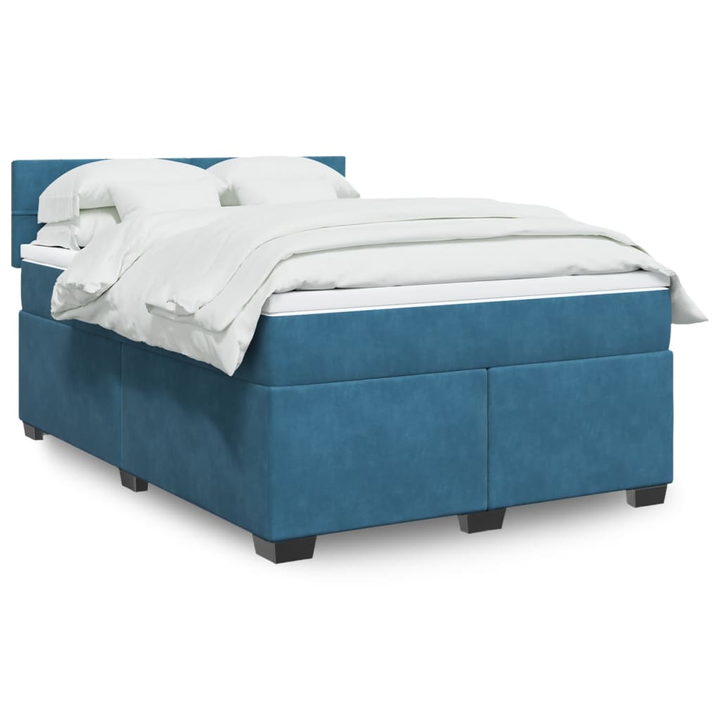 vidaXL Κρεβάτι Boxspring με Στρώμα Μπλε 160x200 εκ. Βελούδινο