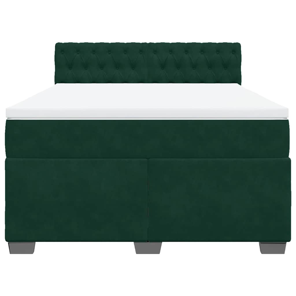 vidaXL Κρεβάτι Boxspring με Στρώμα Σκούρο Πράσινο 160x200εκ. Βελούδινο