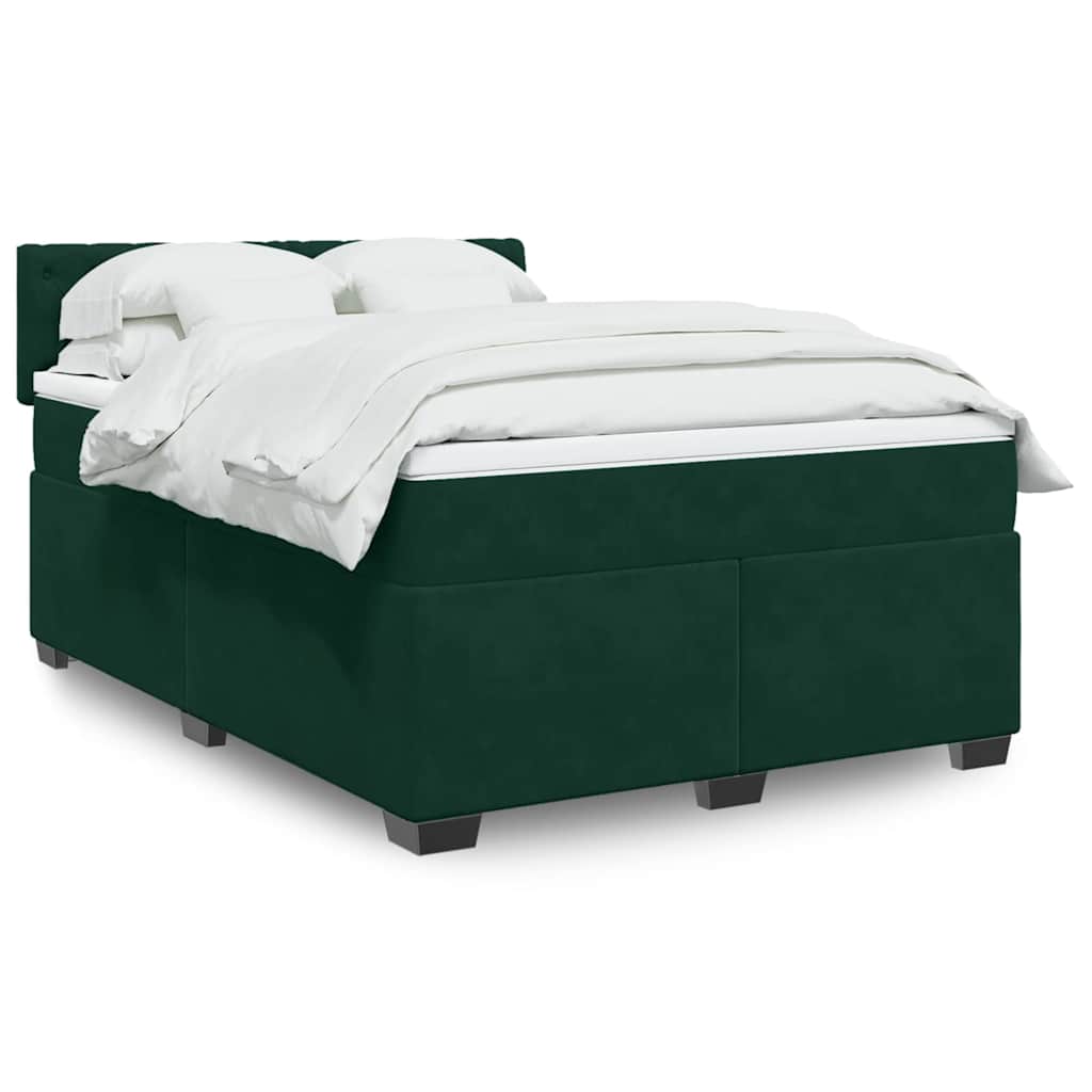vidaXL Κρεβάτι Boxspring με Στρώμα Σκούρο Πράσινο 160x200εκ. Βελούδινο
