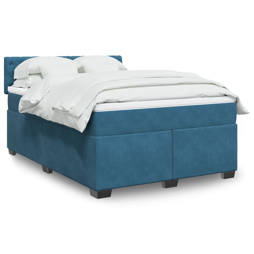 vidaXL Κρεβάτι Boxspring με Στρώμα Μπλε 160x200 εκ. Βελούδινο