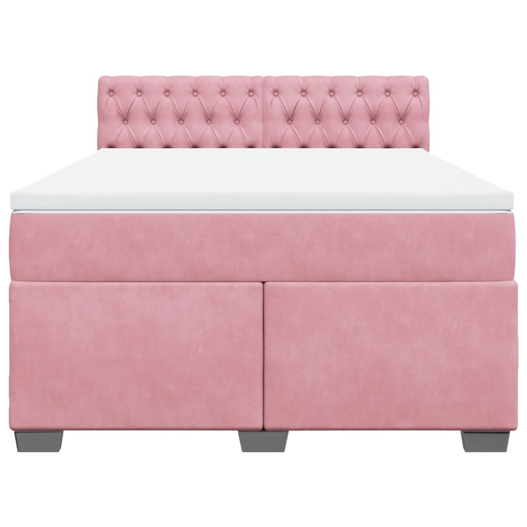 vidaXL Κρεβάτι Boxspring με Στρώμα Ροζ 160x200 εκ. Βελούδινο