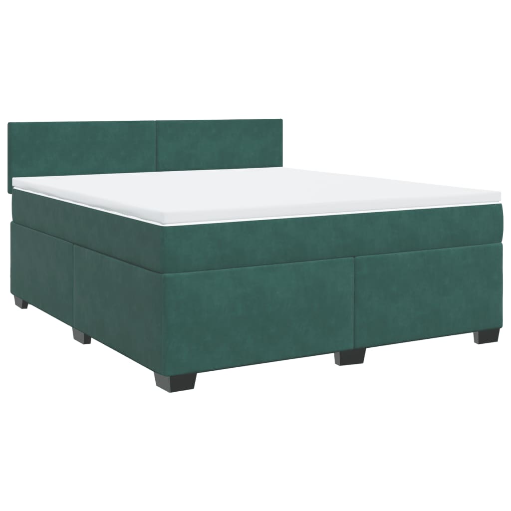 vidaXL Κρεβάτι Boxspring με Στρώμα Σκούρο Πράσινο 180x200εκ. Βελούδινο