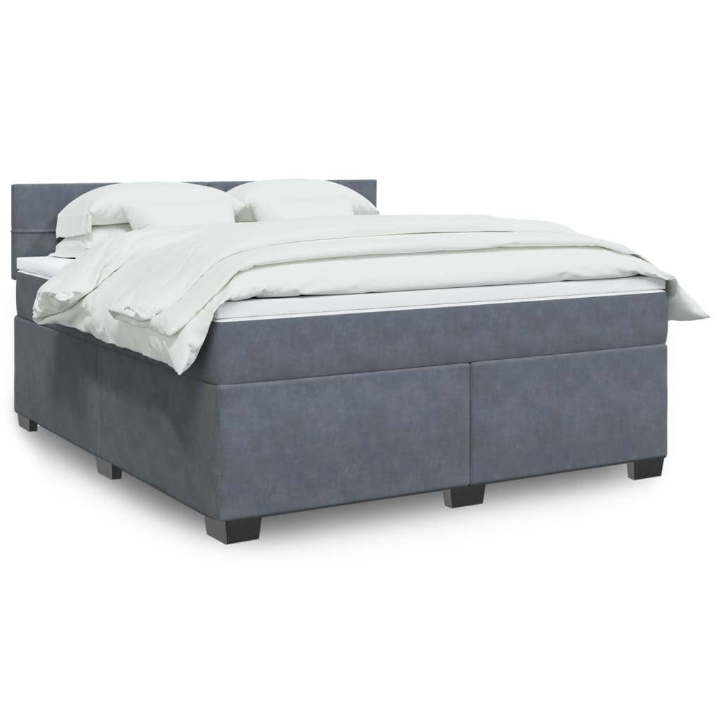 vidaXL Κρεβάτι Boxspring με Στρώμα Σκούρο Γκρι 180x200 εκ. Βελούδινο