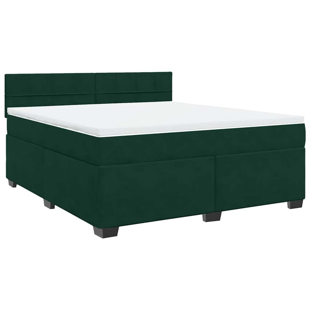vidaXL Κρεβάτι Boxspring με Στρώμα Σκούρο Πράσινο 180x200εκ. Βελούδινο