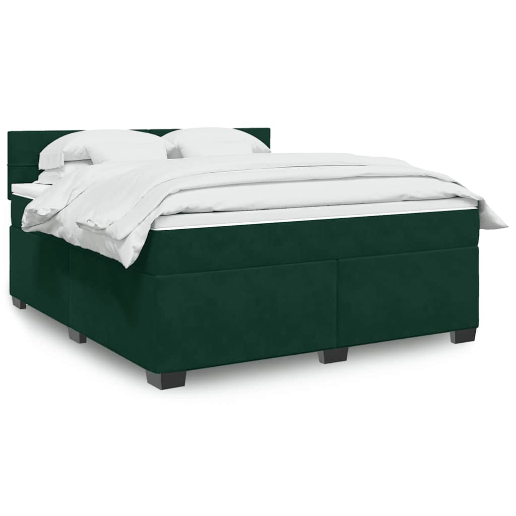 vidaXL Κρεβάτι Boxspring με Στρώμα Σκούρο Πράσινο 180x200εκ. Βελούδινο