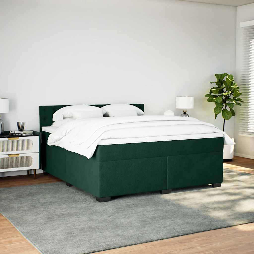 vidaXL Κρεβάτι Boxspring με Στρώμα Σκούρο Πράσινο 180x200εκ. Βελούδινο