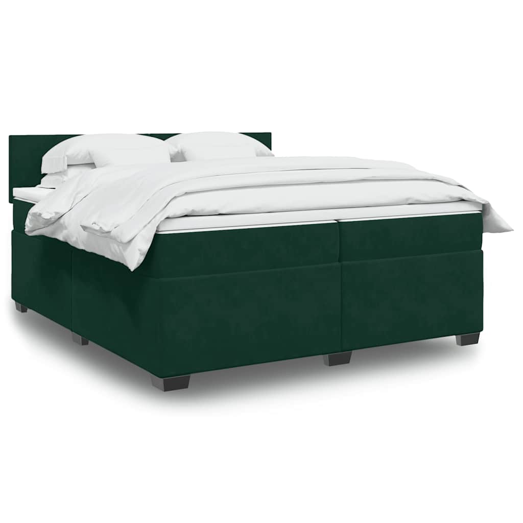 vidaXL Κρεβάτι Boxspring με Στρώμα Σκούρο Πράσινο 200x200εκ. Βελούδινο