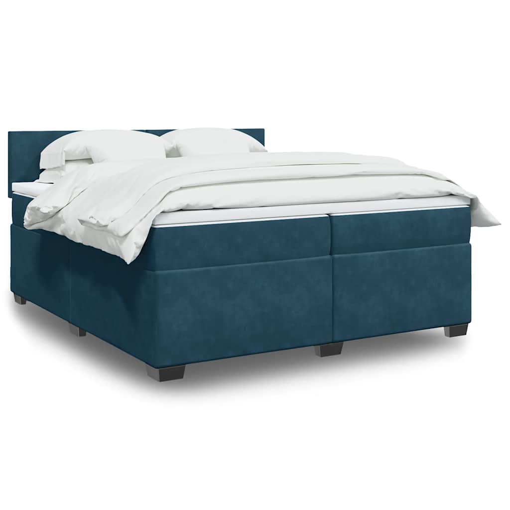 vidaXL Κρεβάτι Boxspring με Στρώμα Σκούρο Μπλε 200x200 εκ. Βελούδινο
