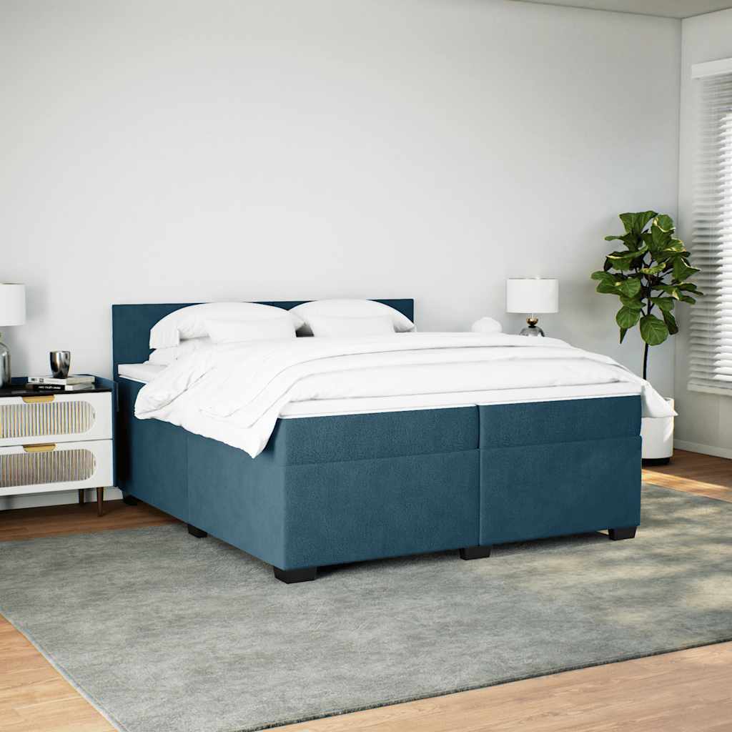 vidaXL Κρεβάτι Boxspring με Στρώμα Σκούρο Μπλε 200x200 εκ. Βελούδινο