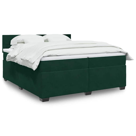 vidaXL Κρεβάτι Boxspring με Στρώμα Σκούρο Πράσινο 200x200εκ. Βελούδινο