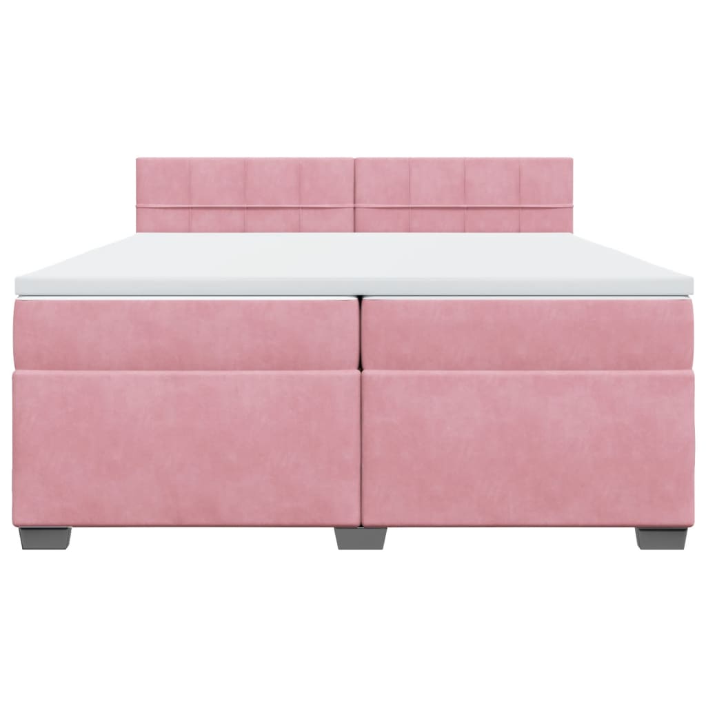 vidaXL Κρεβάτι Boxspring με Στρώμα Ροζ 200x200 εκ. Βελούδινο