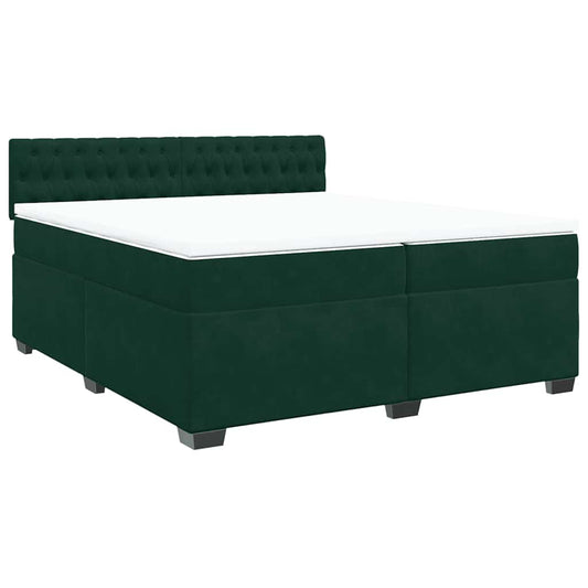 vidaXL Κρεβάτι Boxspring με Στρώμα Σκούρο Πράσινο 200x200εκ. Βελούδινο